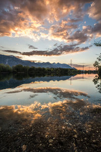 Scenic view of lake against sky during sunset