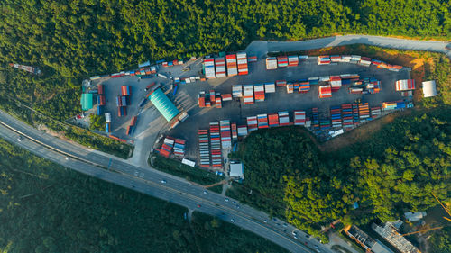 High angle view of buildings in city