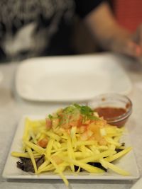 Close-up of served food in plate