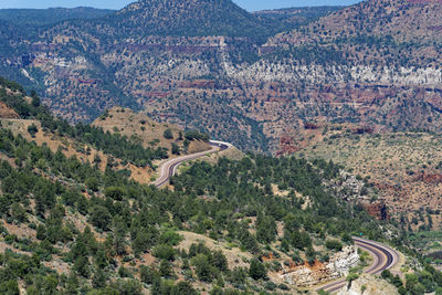 High angle view of road passing through mountains