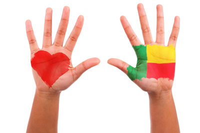 Close-up of human hand against white background