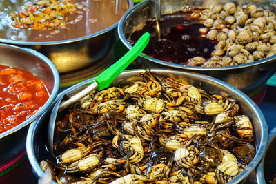 High angle view of food in container on table