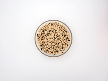 High angle view of breakfast on table against white background