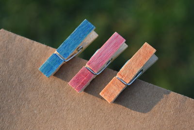 High angle view of multi colored pencils on table