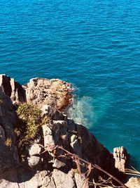 High angle view of rocks on beach