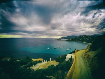 Scenic view of bay against sky