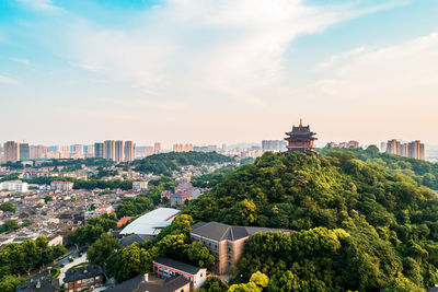 High angle view of buildings in city