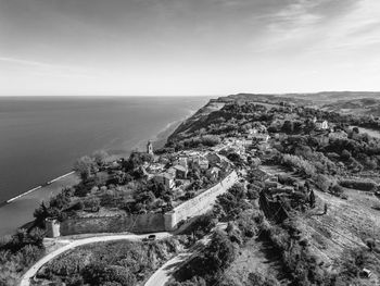 Italy, november 19, 2023 - aerial view of the small medieval village of fiorenzuola di focara