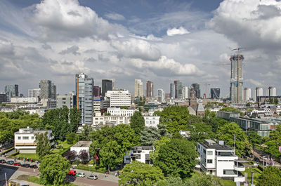 The modernist white villas in museumpark with behind it the city's skyline