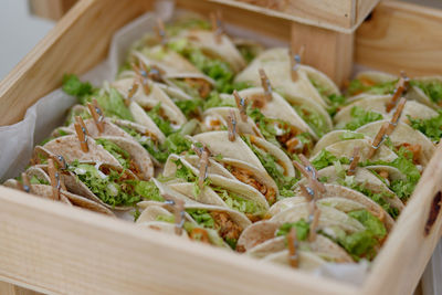 High angle view of food in plate on table