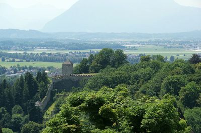Scenic view of river and mountains