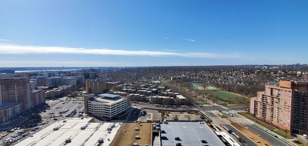 High angle view of road amidst buildings in city