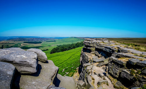 Scenic view of landscape against clear blue sky