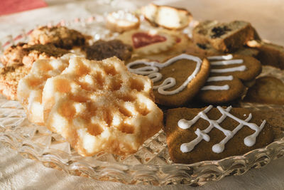 High angle view of cookies on table