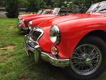 Vintage car on field