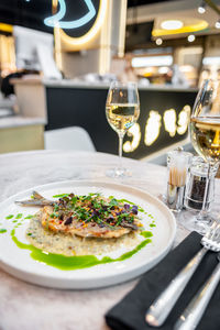 Close-up of food in plate on table