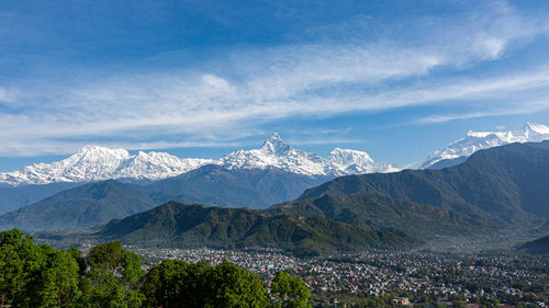 Scenic view of snowcapped mountains against sky