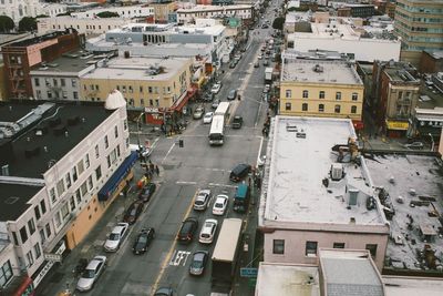 High angle view of vehicles on city street