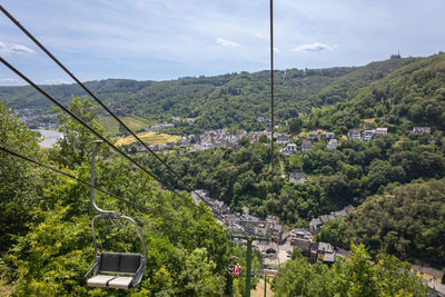 View from the cable car of the river moselle,  and the german town of cochem 