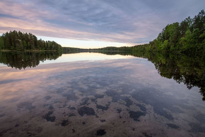 Scenic view of lake against sky during sunset