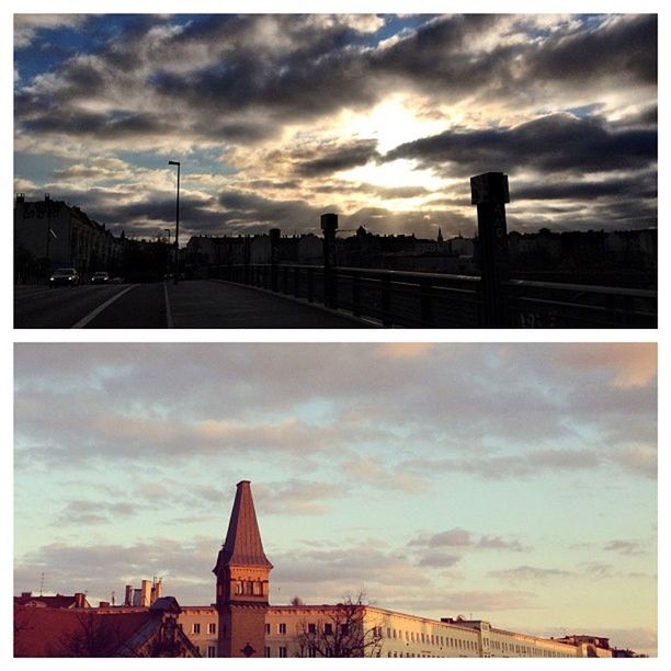 sunset, sky, transfer print, cloud - sky, architecture, built structure, cloudy, auto post production filter, building exterior, transportation, cloud, connection, bridge - man made structure, silhouette, weather, dramatic sky, city, overcast, dusk, orange color