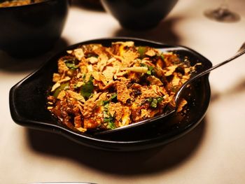 High angle view of food in bowl on table