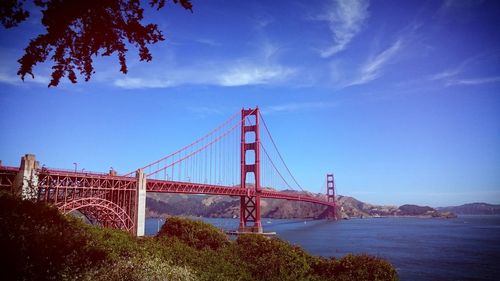 Suspension bridge over river