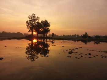 Scenic view of lake against sky during sunset