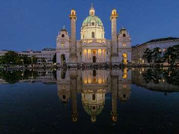 Reflection of buildings in lake