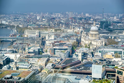 High angle view of buildings in city