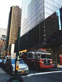 View of city street and modern buildings