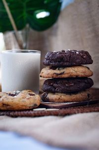 Cookies and milk on table