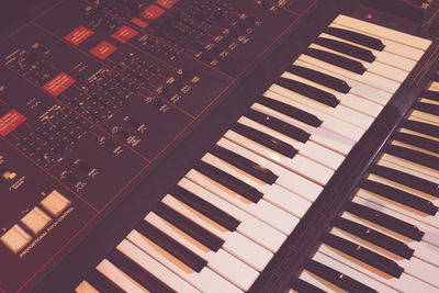 High angle view of piano keys