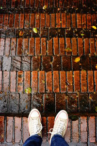 Low section of man standing on footpath