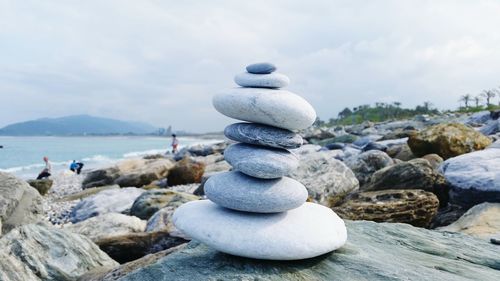 Stack of rocks on shore