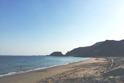 Scenic view of beach against clear sky