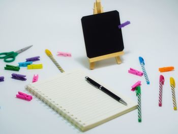 High angle view of colored pencils on table