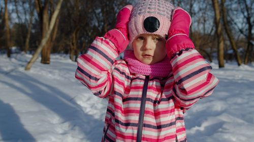 Portrait of girl in snow