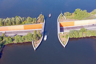 Aerial from the aquaduct in harderwijk at the veluwemeer in the netherlands