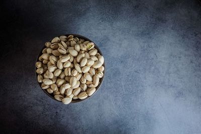 Directly above shot of pistachios on table