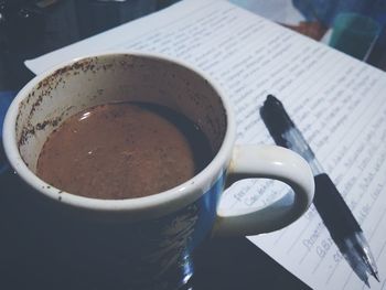 High angle view of coffee on table