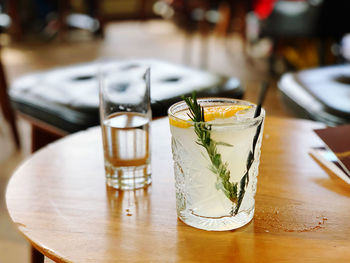 Close-up of drink in glass on table