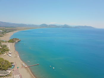 High angle view of sea against clear sky