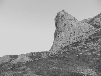 Low angle view of mountain against clear sky