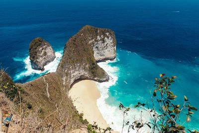 High angle view of rocks on beach