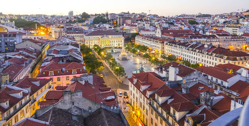 High angle view of buildings in city