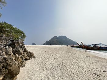 Scenic view of beach against clear sky