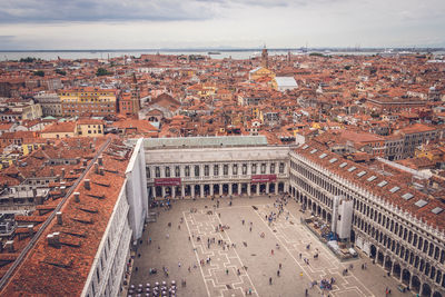 High angle view of buildings in city