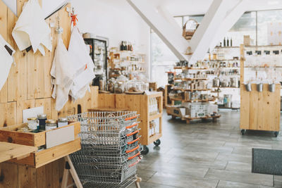 Shopping baskets stacked in sustainable shop