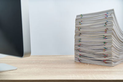 Stack of laptop on table